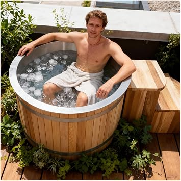500 Gal Cold Plunge Tub with 1HP Chiller, 2 Person Red Cedar Ice Tub for Athletes, Stainless Steel Base, with WiFi/Ozone UV/Bucket Cover, Full-Body Recovery at Home, Outdoors, Gym Use 37-107F