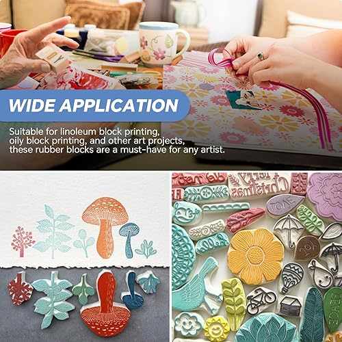 Miniatura 7 de Paquete de 5 bloques de tallado de goma de color rosa pálido de 4 x 6 pulgadas, bloques de linóleo para sellador, suministros de impresión