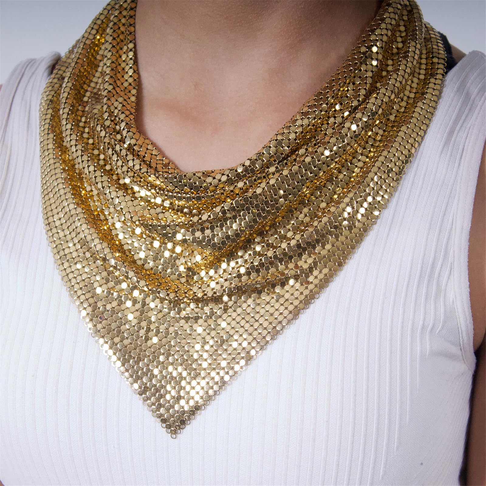 Pañuelo brillante para fiesta, punk, metálico, bufanda para el cuello para mujer, corbata de cuello a la moda, club, fiesta, disfraz