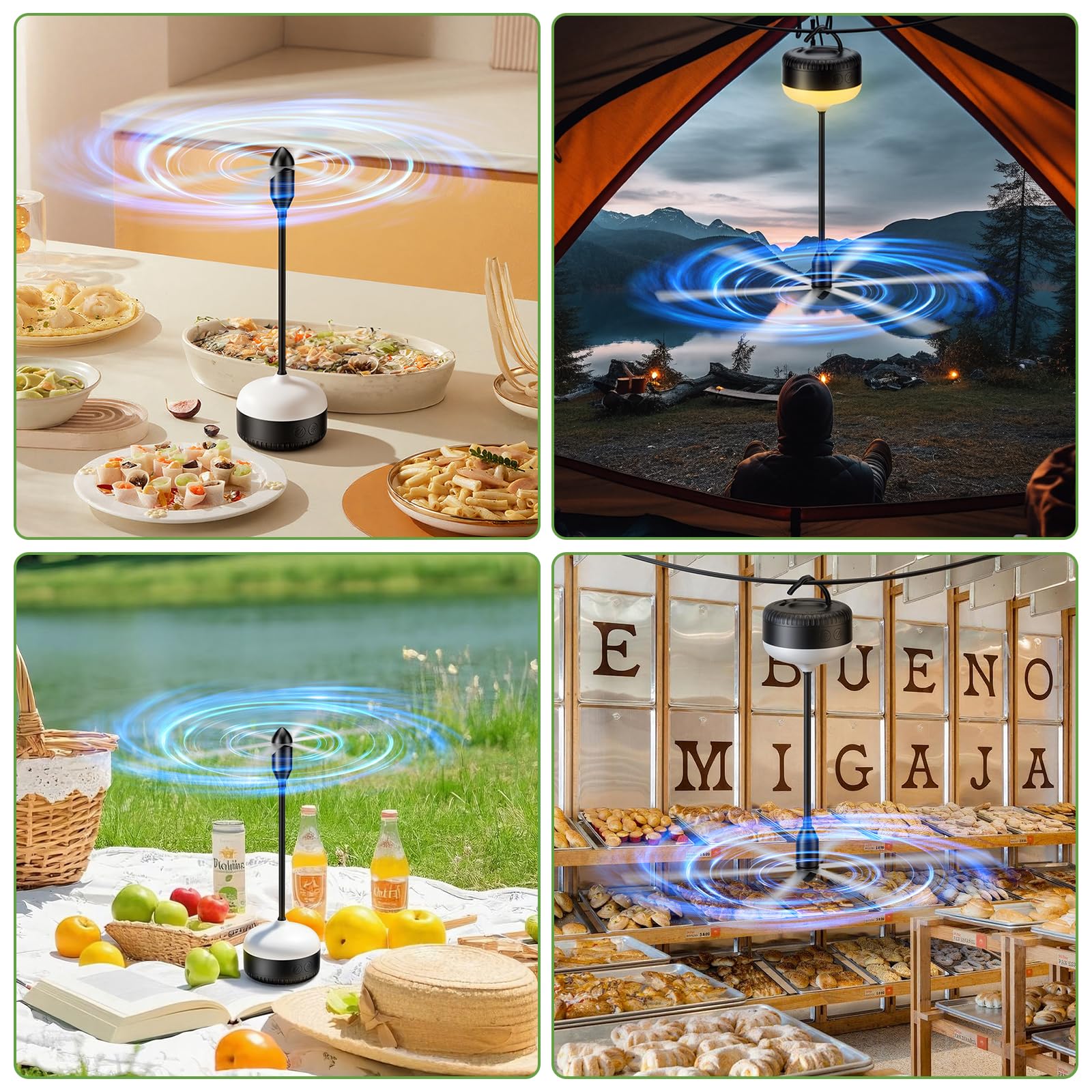 PKBD 4er-Pack Fliegenwedler für Tische, Batteriebetriebener Fliegenvertreiber, Tragbare Fliegenabwehr mit Warmweißer LED und Weichen Blättern – Ideal für Küche, Terrasse, Camping, Schwarz