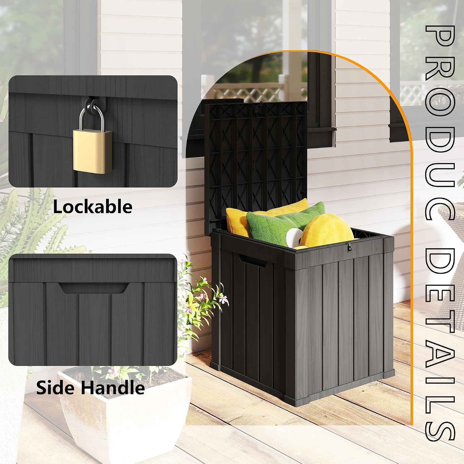 Outdoor Storage Box 50GAL Waterproof Resin Deck Box,Pool Accessories Supplies，UV-Resistant Lockable Package Delivery Bin for Garden Tools,Large Patio Outside Cushions,Chest,Furniture,Black