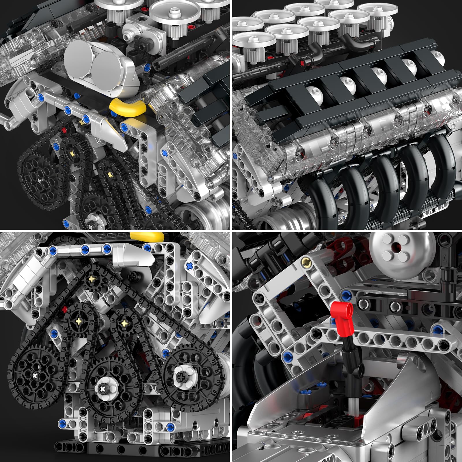 Mould King 10250 MOC Technik V10 Motor Baustein, 1834 Teile Sportwagen Klemmbausteine kit, STEM Spielzeug für Erwachsene und Sammler