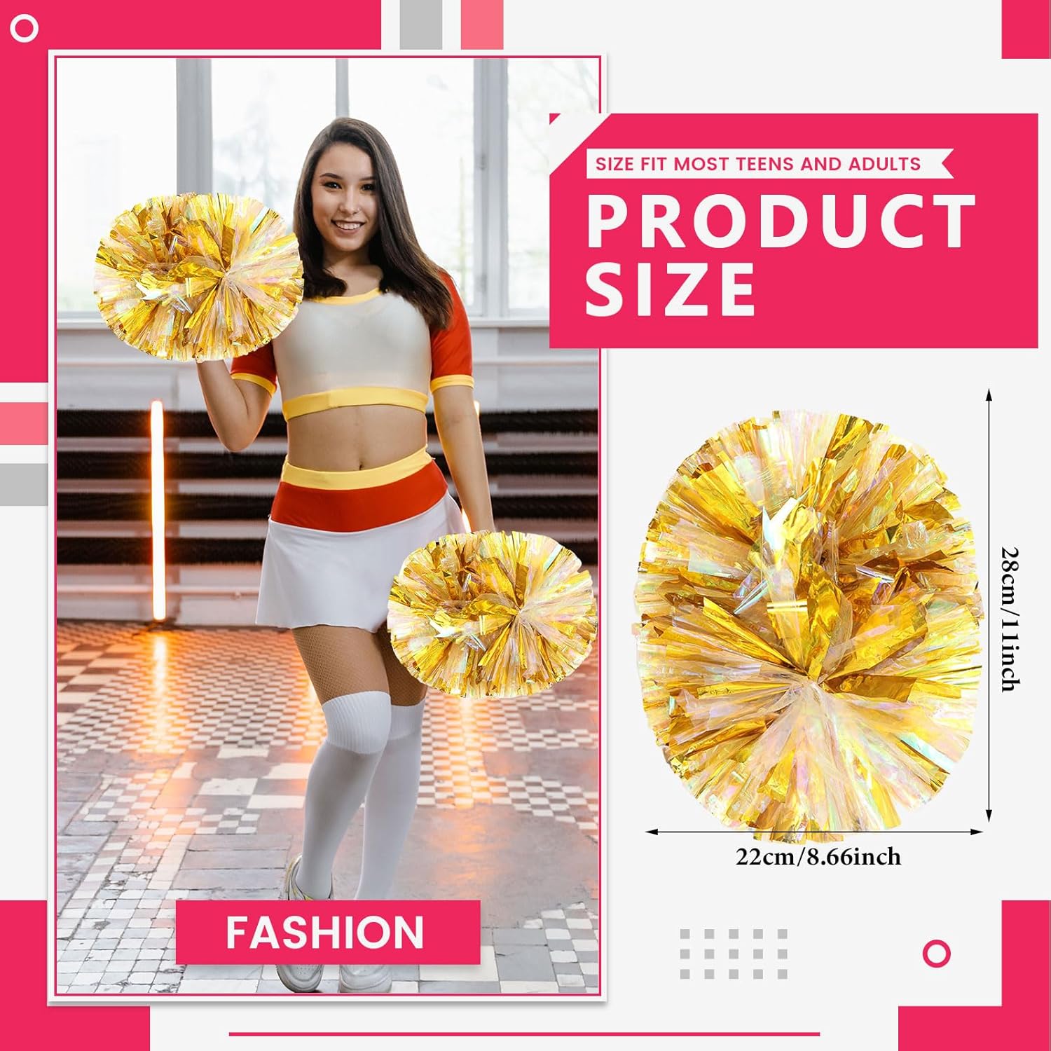 20 Pack Cheerleading pom poms,Handheld Cheer pom poms, Sports Cheer Plastic Pom Poms Cheerleading for Sports Team Spirit Cheering (Colorful+Blue) (Colorful+Gold)