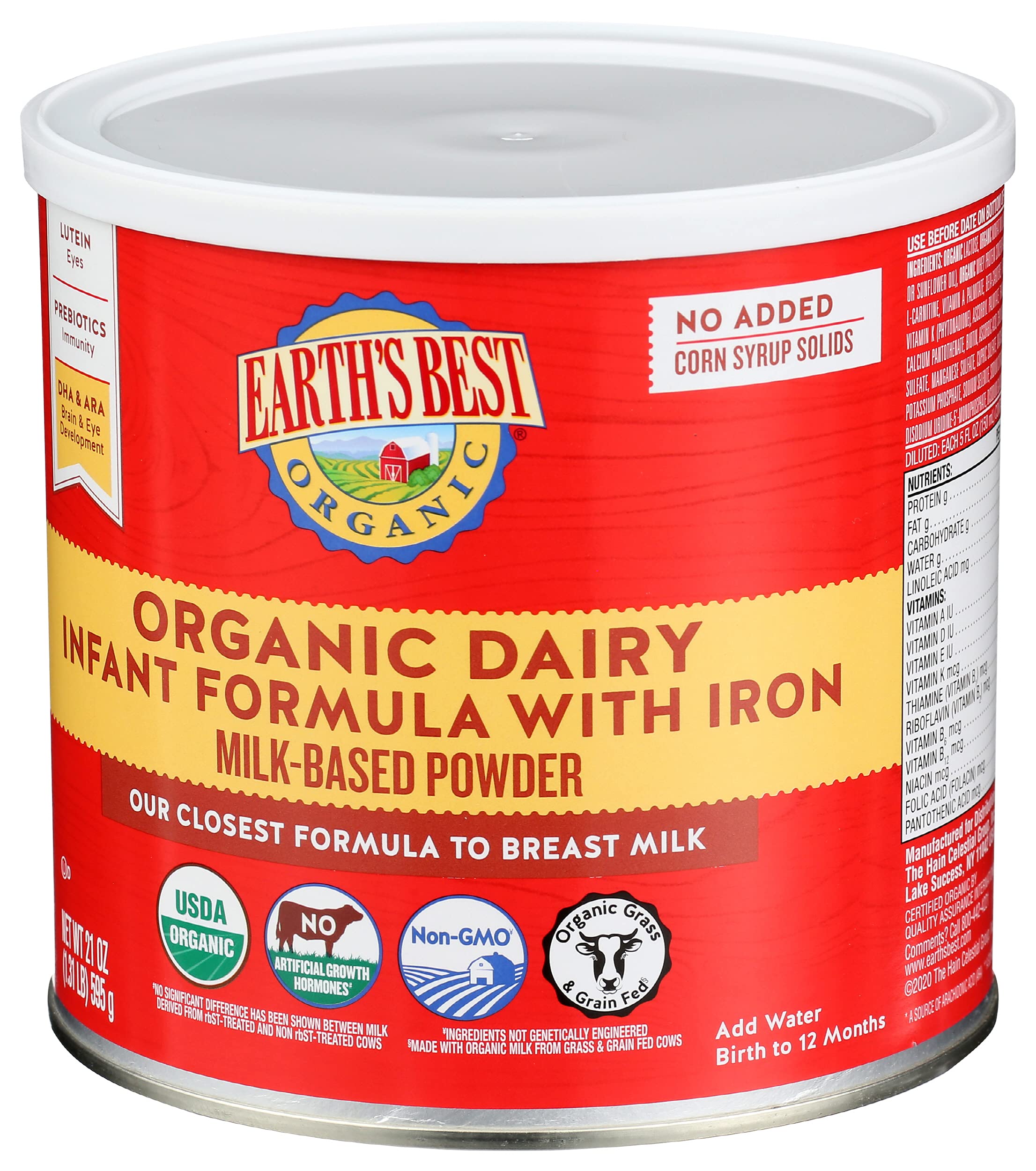 Earth's Best Organic Baby Formula, Dairy Based Powder Infant Formula