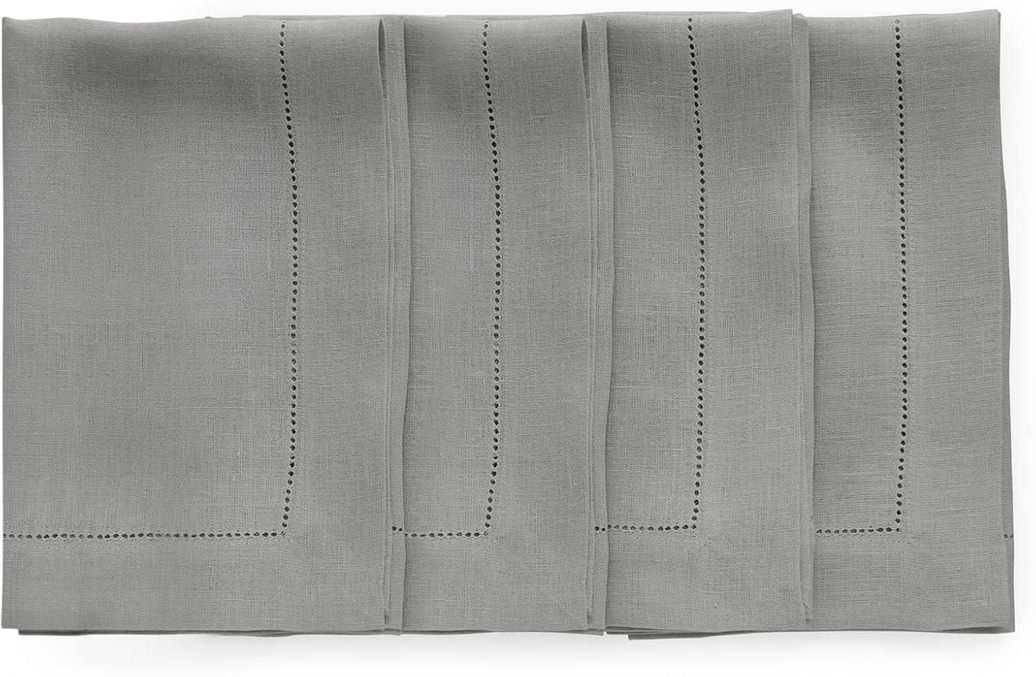 Solino Home Grey Linen Napkins Set of 4, 20 x 20 in – 100% Pure Linen, Pre-Washed Cloth Dinner Napkins - Handcrafted from European Flax - Sonoma Hemstitch