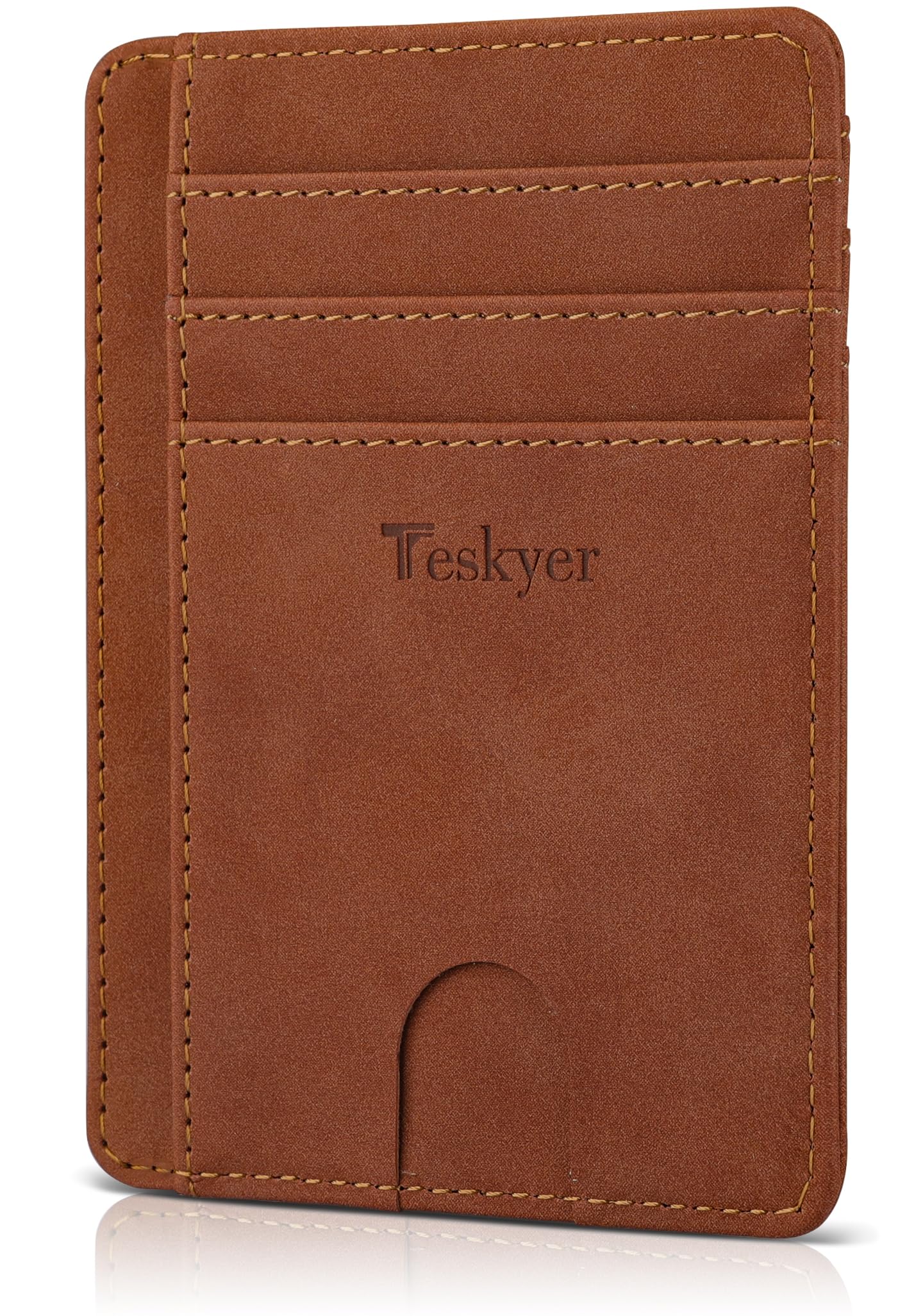 Teskyer Slim Wallet for Men, Minimalist Front Pocket RFID Blocking Leather Wallet Credit Card Holder for Men & Women