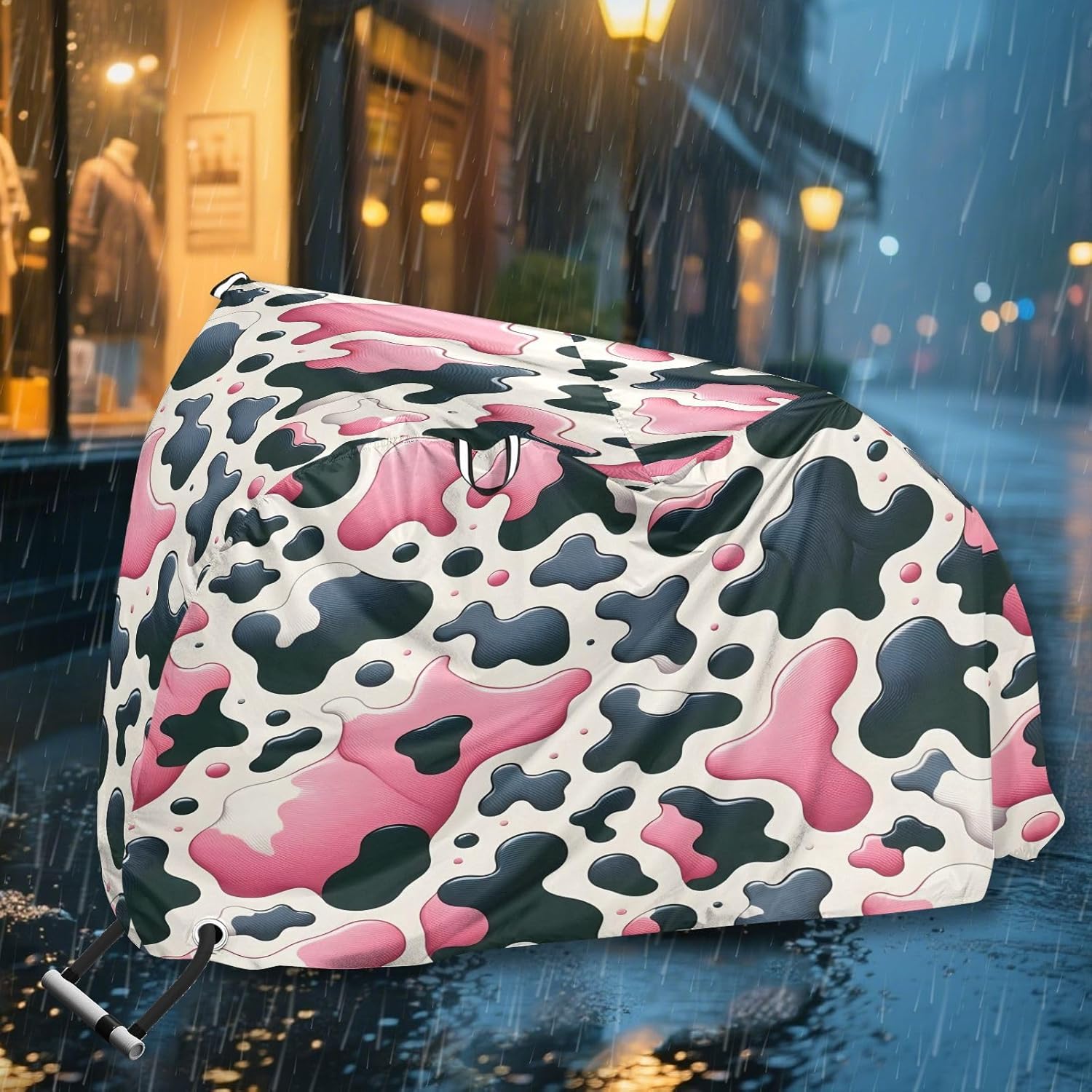 ALAZA Pink & Black Cow Prints Bike Cover Waterproof Outdoor Ebike Bicycle Covers Tarp Protection for 1/2 Bikes, Sun UV Dust Wind Proof