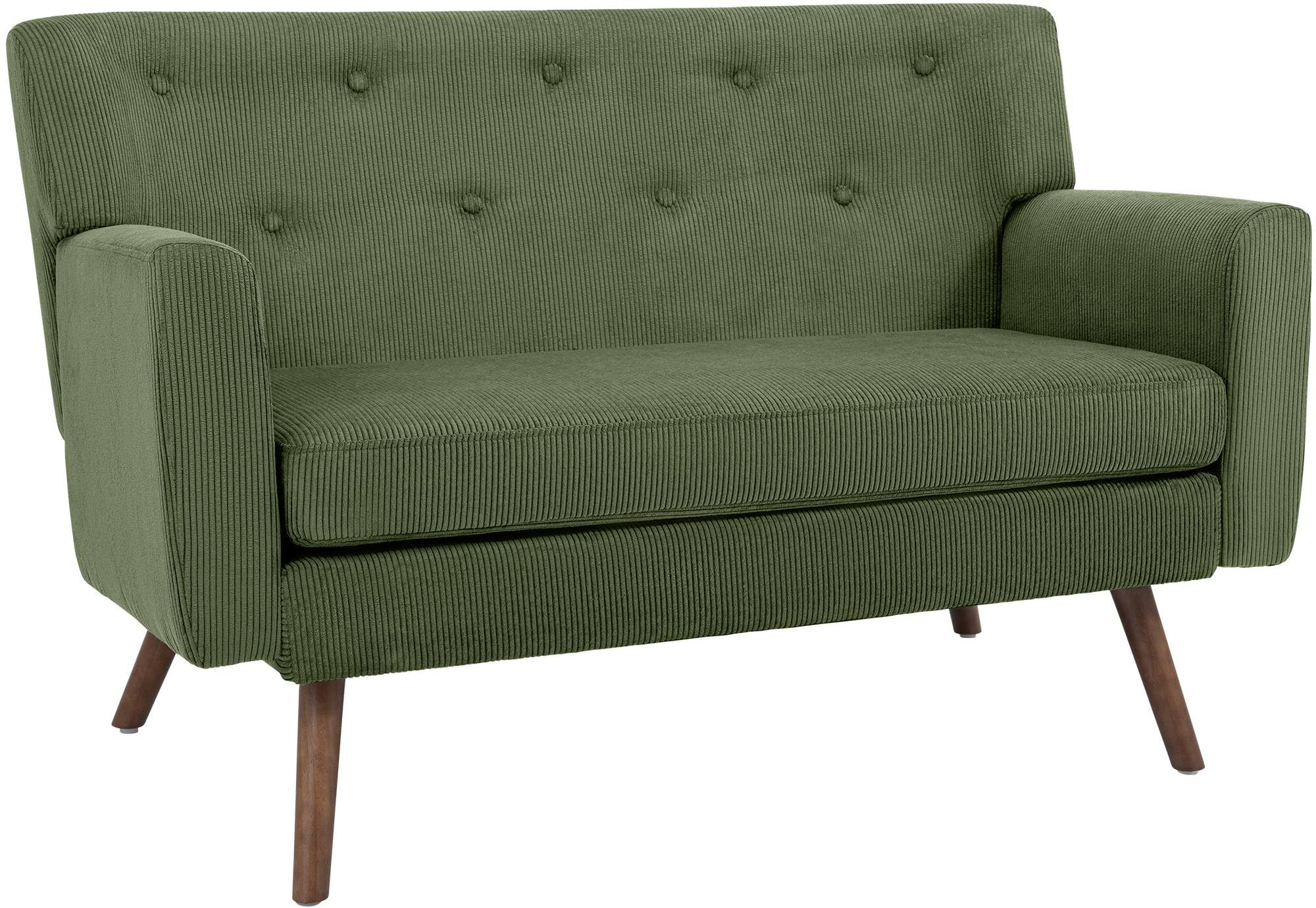 CLP Divano 2 posti Kioni in Velluto a Coste, Comodo per Soggiorno, Imbottitura Confortevole, Portata Fino a 240 kg, Gambe in Legno di caucciù, Colore:Verde