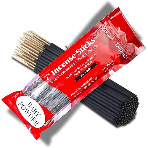 Baby Powder Type Most Exotic Charcoal 7" Incense Sticks. Approx. 85 to 100 Sticks Per Bundle, Length - 7 Inches, Each Natural Stick Burns for 35 to 45 mins Each. Long Lasting. Guarantee 100% Pure