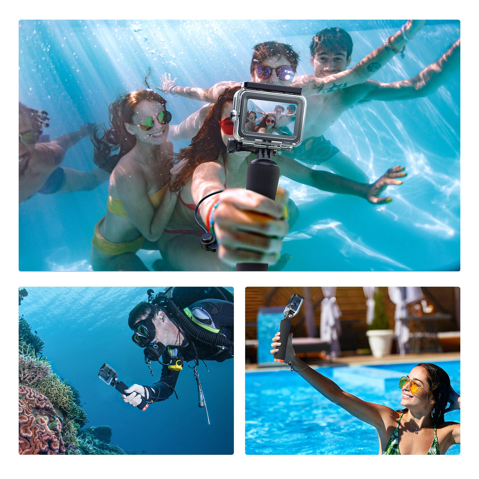 ATUMTEK Pływający uchwyt do GoPro, wodoodporny podwodny ręczny drążek monopod kompatybilny z GoPro Hero 13, 12, 11, 10, 9, 8, 7, 6, DJI Osmo, AKASO, SJCAM, pomarańczowy