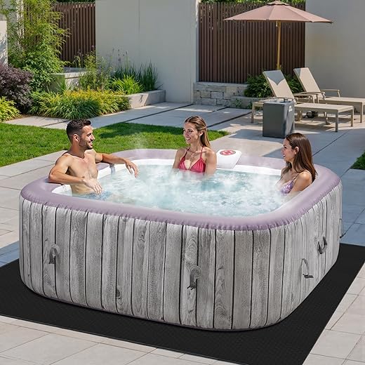 4-6 Person Inflatable Hot Tub, Portable Outdoor Spa with 130 Air Jets, Circulation Heating & Filter System, PVC Blow Up Tub for Backyard & Patio (Square)