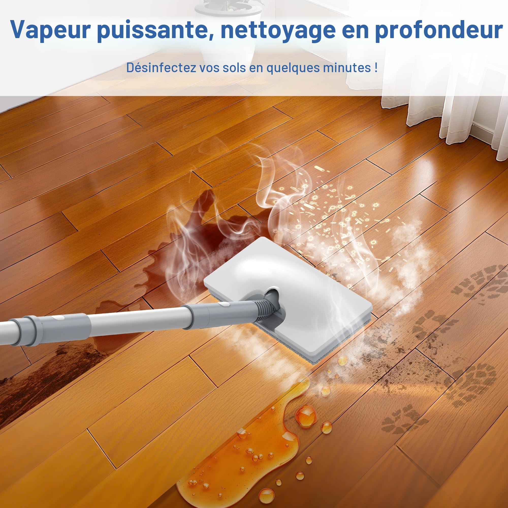 Balai Vapeur Multifonction Ariceck FV07 | 6 en 1 | Chauffage rapide en 15 secondes | Élimination de 99,9% des bactéries et acariens | Compatible avec les sols en bois dur et les carreaux