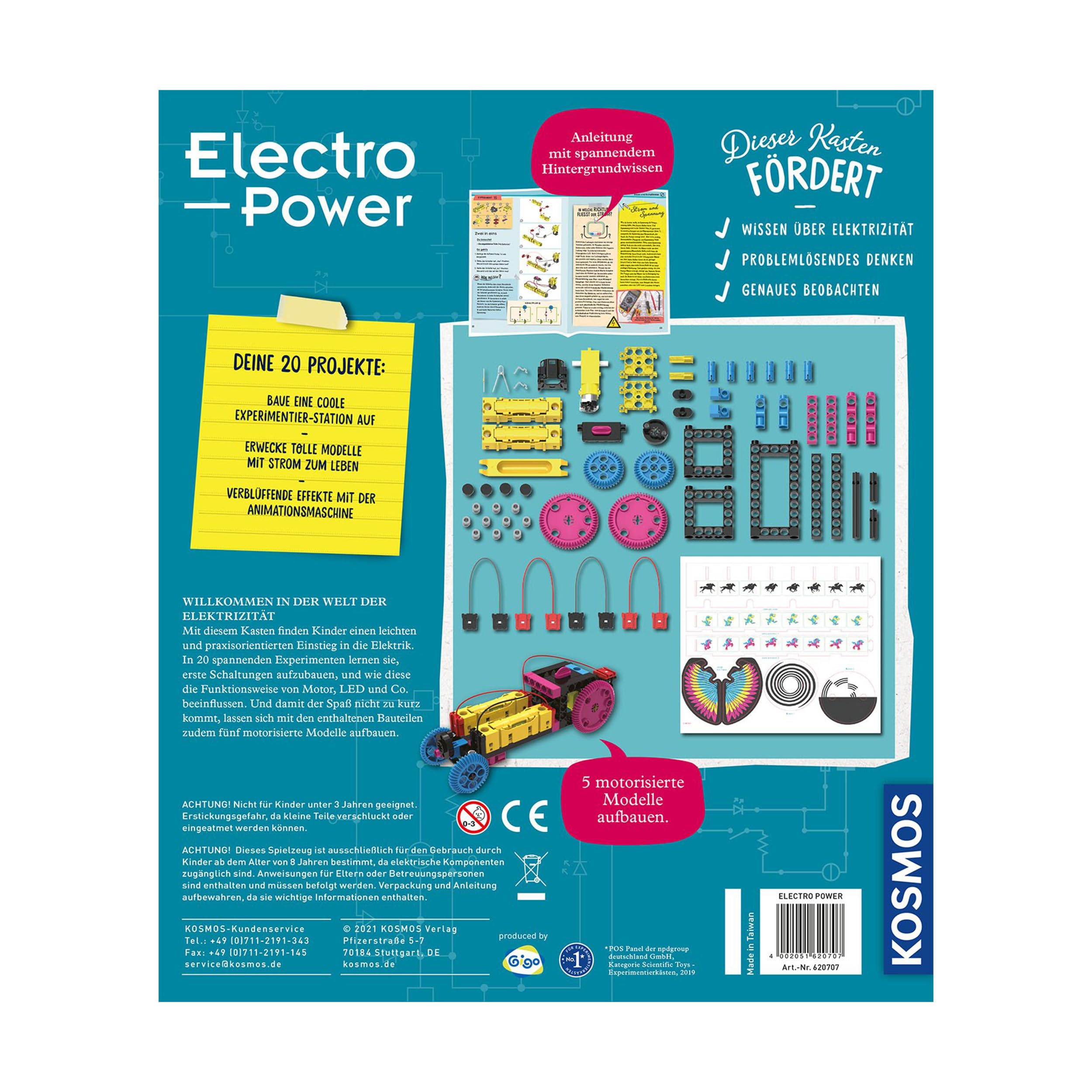 KOSMOS 620707 Electro Power - Entry into the World of Electricity, Amazon Exclusive, Technology Experiment Box for Children from 8 Years, Electronic Construction Kit with 5 Motorised Models