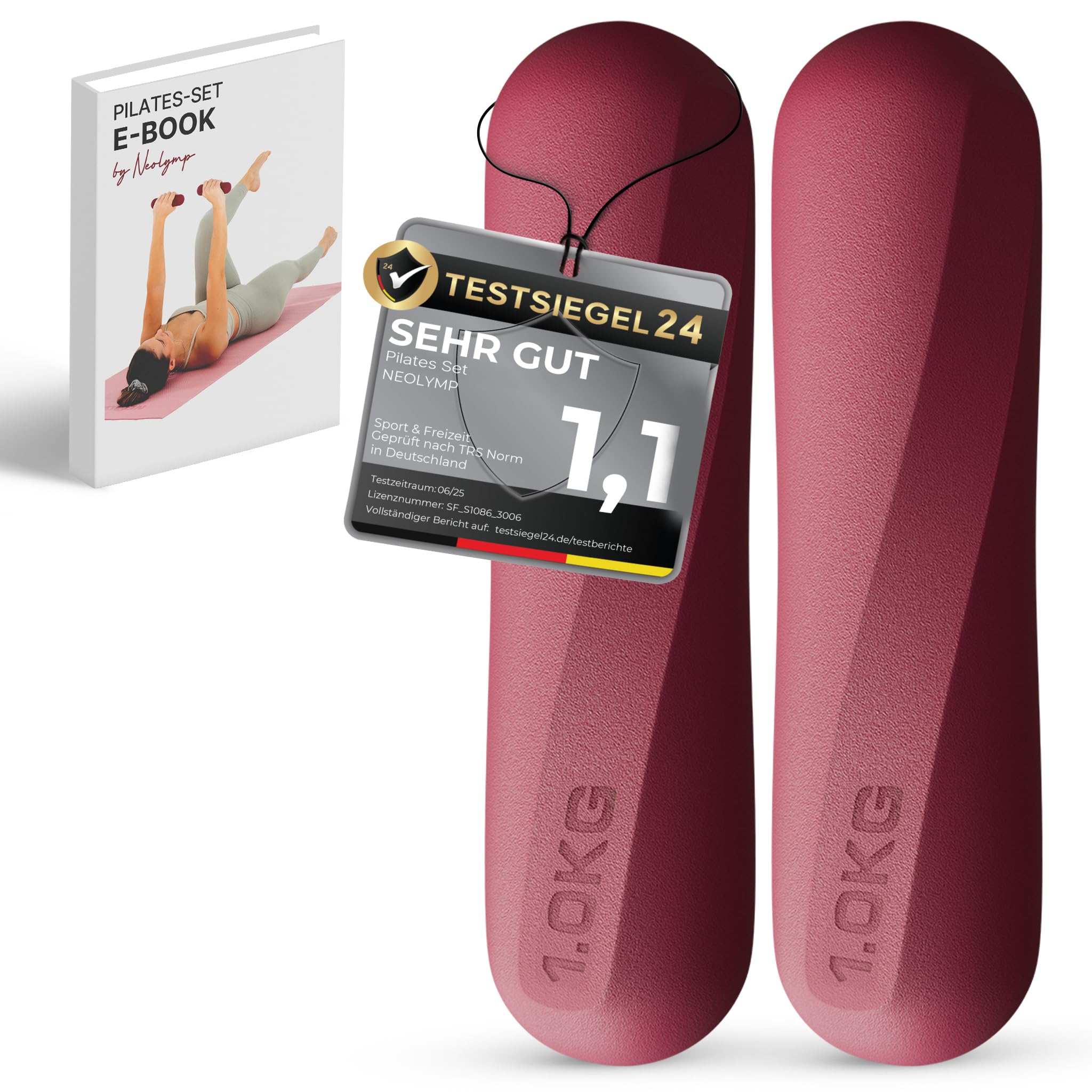 NEOLYMP Pilates Hanteln 1 kg – rutschfestes Silikon Hantelset – ergonomische Kurzhanteln 2er Set für Pilates, Yoga & Home Workout – kleine Hanteln für Frauen (Berry)