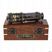 Vista 1 de Vintage Brass Spyglass Telescope – Handheld Nautical Captain’s Pirate Telescope with Wooden Box – Antique Maritime Collectible, Functional Monocular