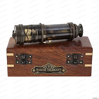 US HANDICRAFTS Vintage Nautical Handheld Brass Telescope With Wood Box - Nautical Captain Spyglass Telescope