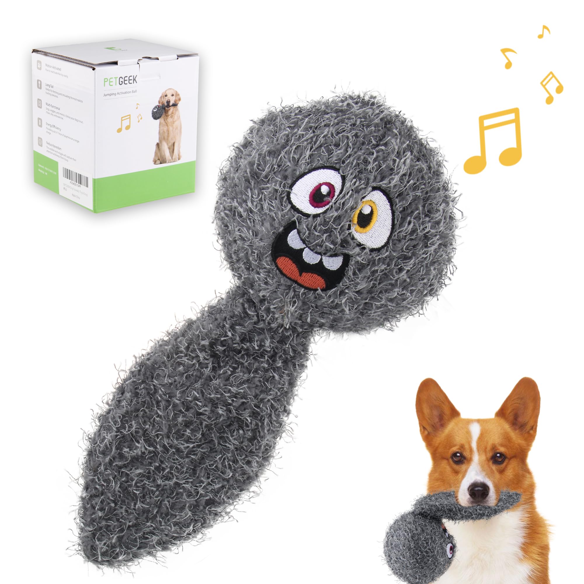 PETGEEK Interactive Dog Toys Ball - Rechargeable Squeaky Plush Crazy Bouncer Dog Ball with Wiggles Vibrations Durable Moving