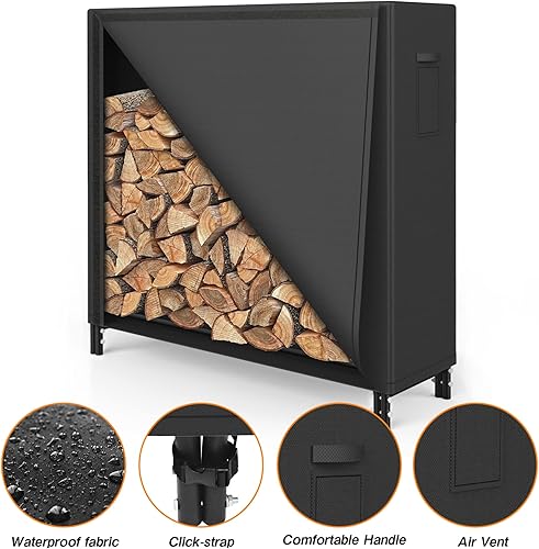 Miniatura 4 de Estante de leña de 4 pies para exteriores con cubierta de tela Oxford, resistente a la intemperie, estante de madera para leña con cubierta para