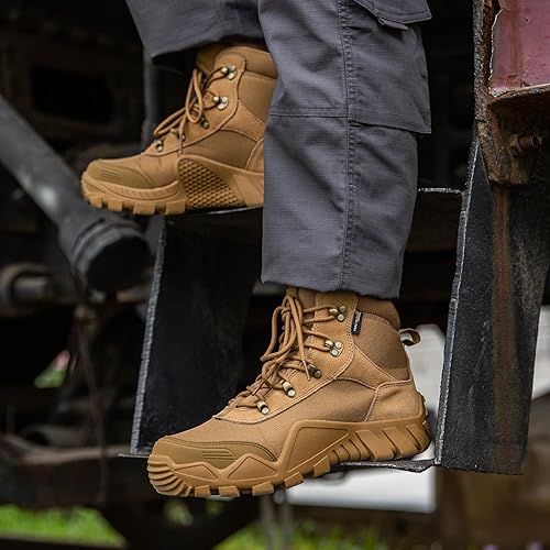 Miniatura 6 de Free Soldier - Botas tácticas militares de cuero de gamuza para hombre, para trabajo, combate, caza