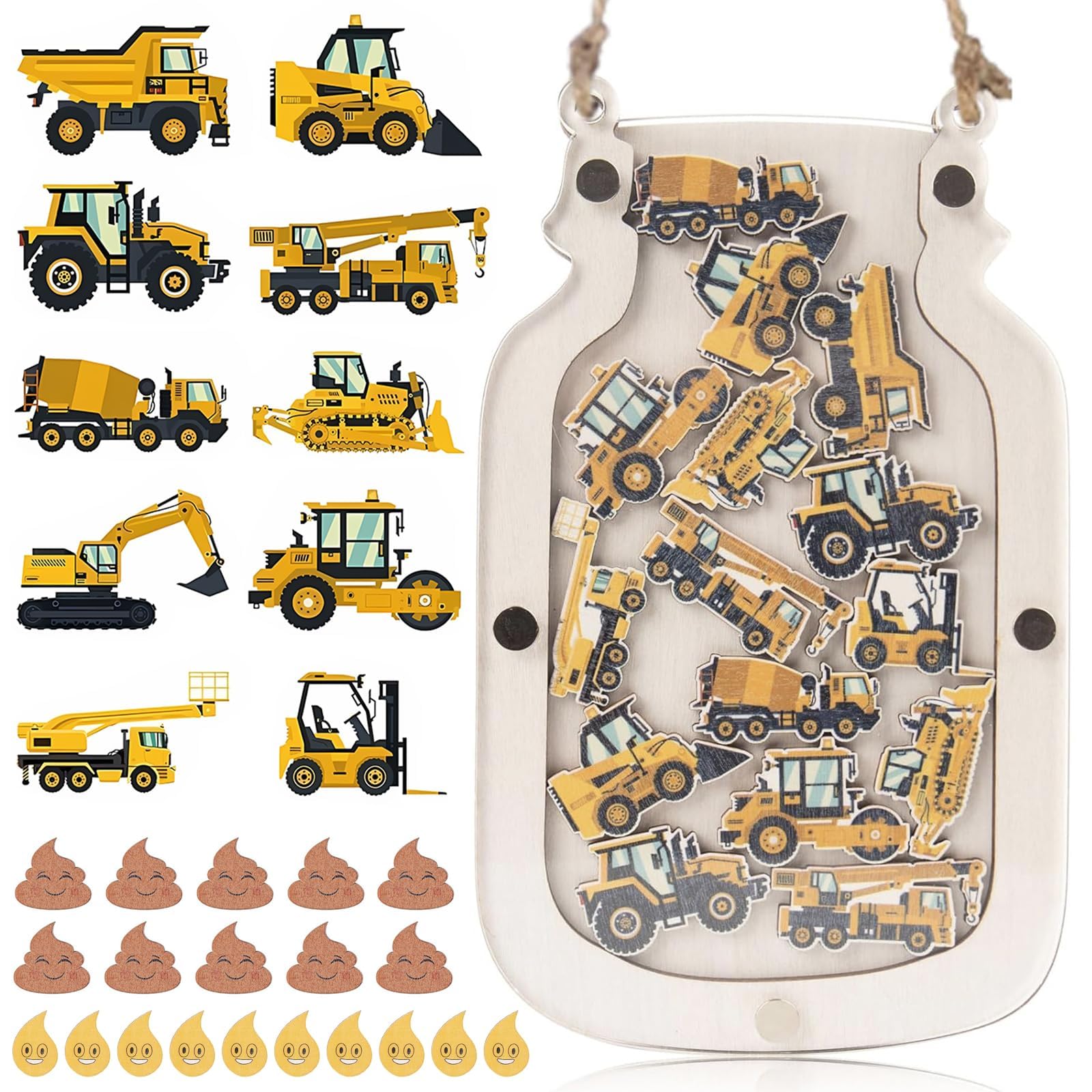 Reward Jar for Kids, Toilet Training Reward Chart Magnetic Reward Charts Tokens Incentive Good Behavior Jars Daily Chores Reward Chart Children's Reward Jar for Boys Girls Student (Poo+Car)