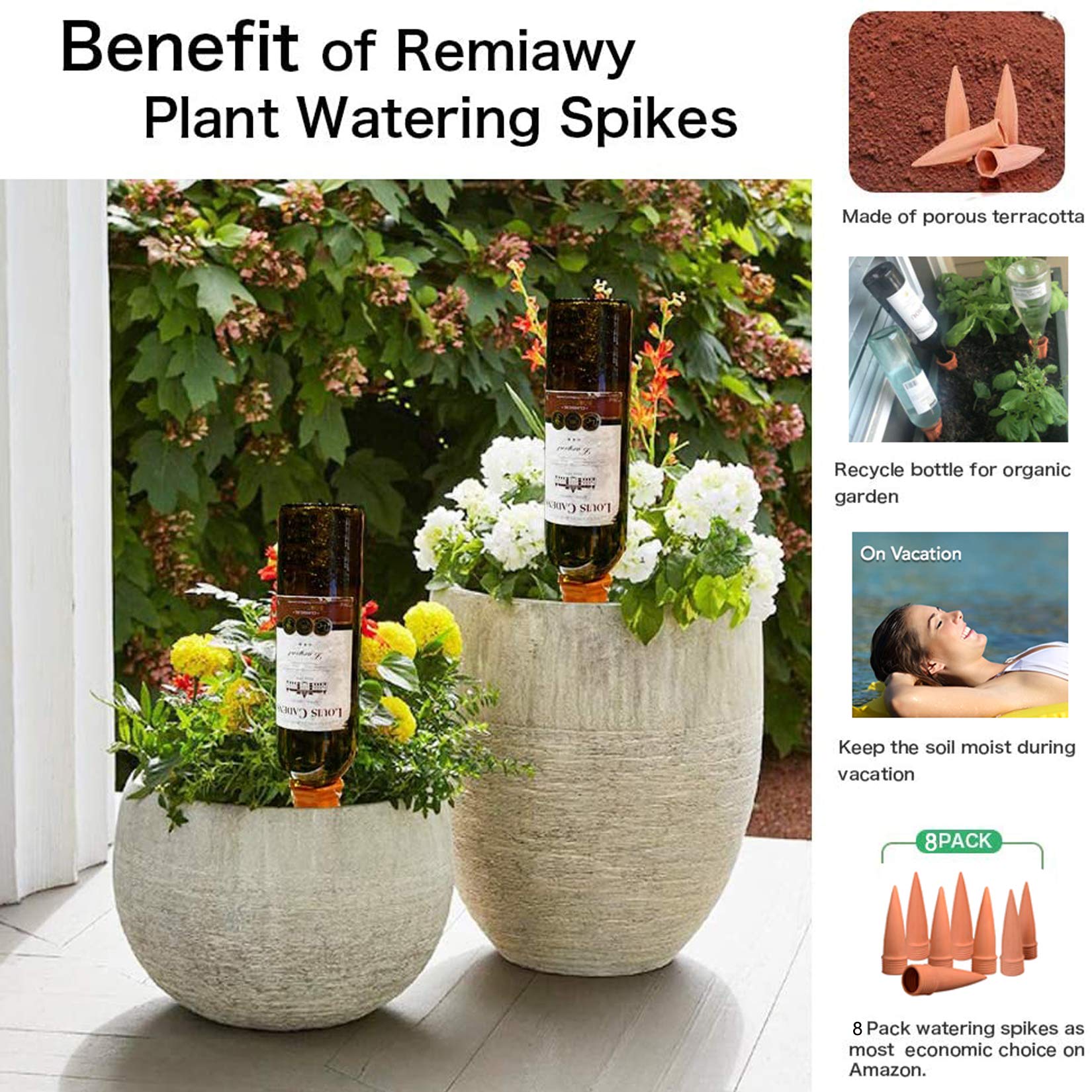 RoseFlower 8 Pcs ollas en terre cuite, Ollas Irrigation Goutte à Goutte Plante, Arrosage plante vacances pour plantes Distributeur Arrosager pour Jardin Intérieur Extérieur