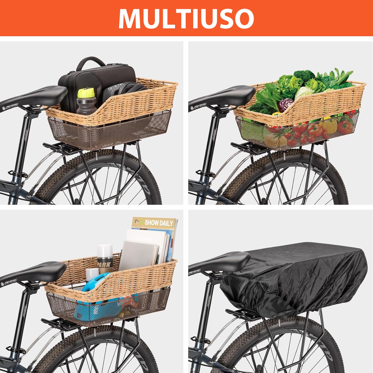 CXWXC Cestino posteriore per bicicletta con rete di carico e fodera spessa per bicicletta