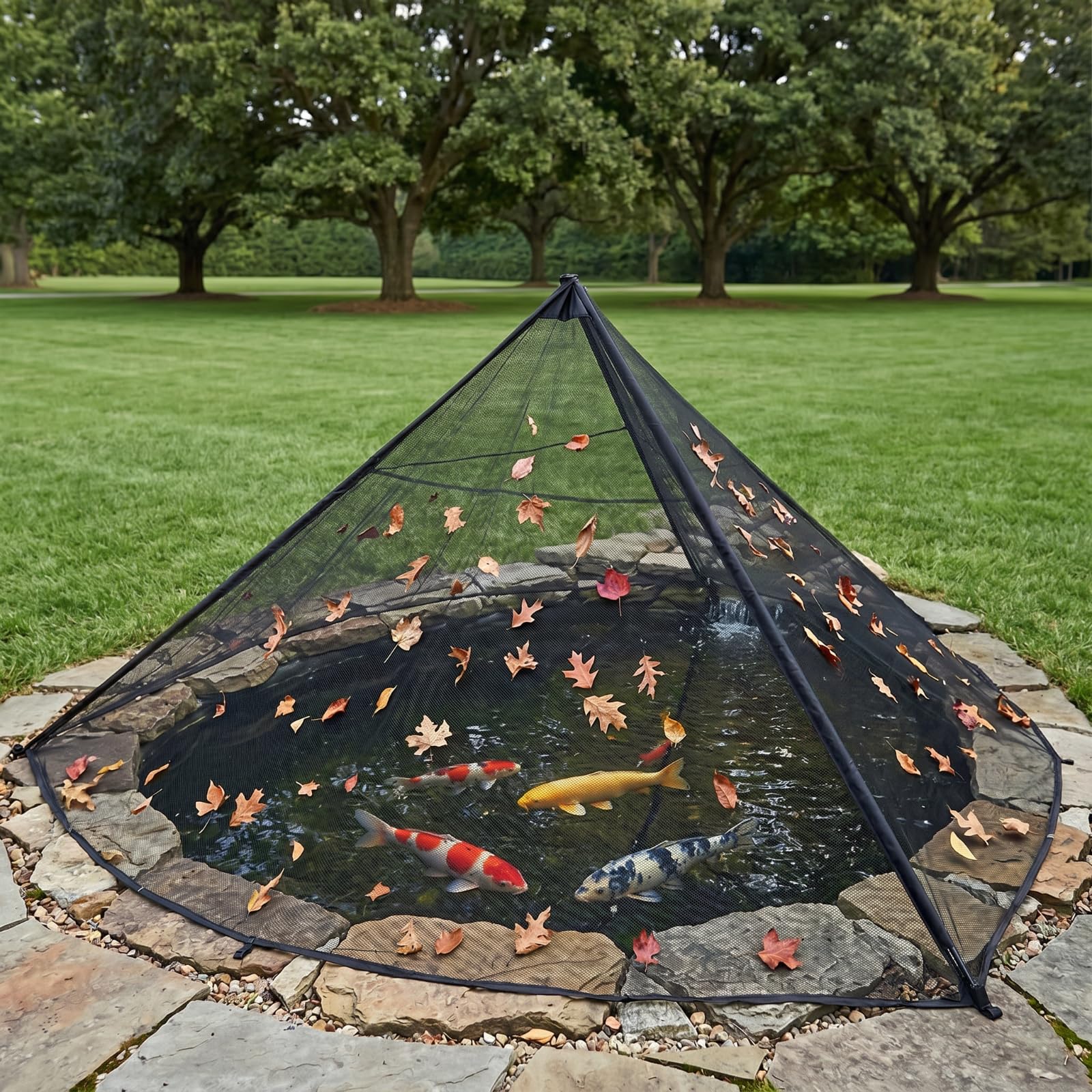 Photo 1 of Yoojahow Pond Cover Dome Net with Frame, 8x10ft Outdoor Pond Net Tent for Koi, Protects from Leaves, Birds & Debris, Zippered Garden Enclosure Cover with Storage Bag, Poles, Ground Nails