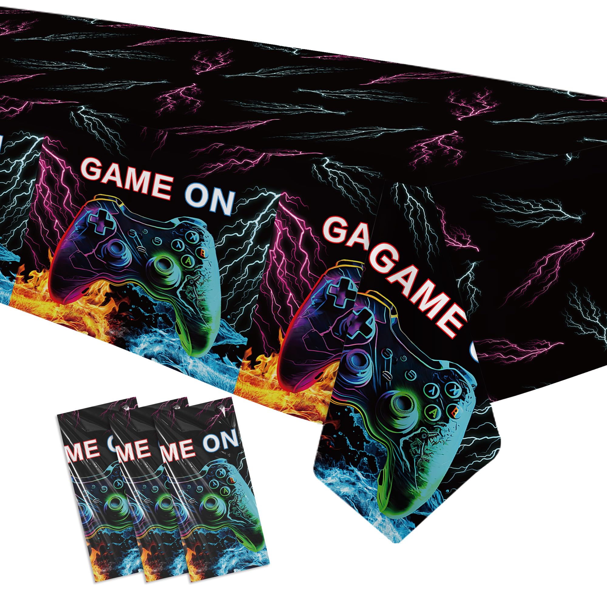 Owelleny Video Game Party Decorations Tablecloth, 3Pcs Disposable Game On Birthday Party Tablecover Supplies, Gamer Gaming Level Up Birthday Table