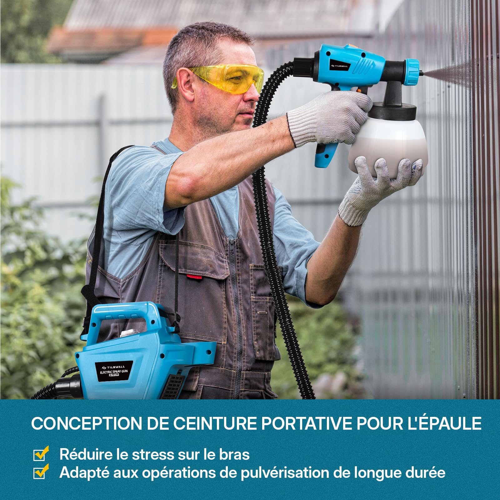 Tilswall Pistolet a Peinture, 800W Pistolet Peinture Electrique,1300ML Récipient Détachable,3 Buses et 3 Motifs, Facile à Pulvériser et Propre pour Maison, Armoires, Clôtures, Plafonds