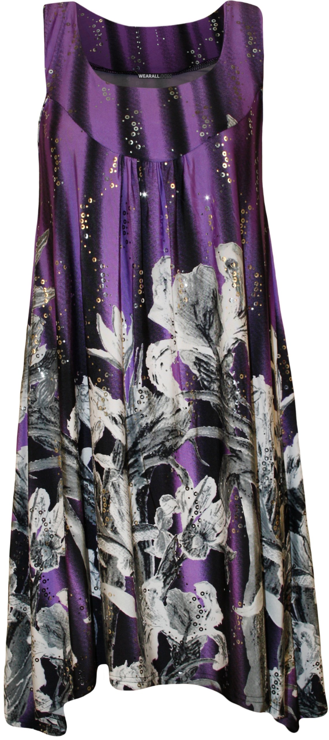 Wearall Women's Purple Plus Size Sequin Print Sleeveless Long Swing Vest Top - 26-28