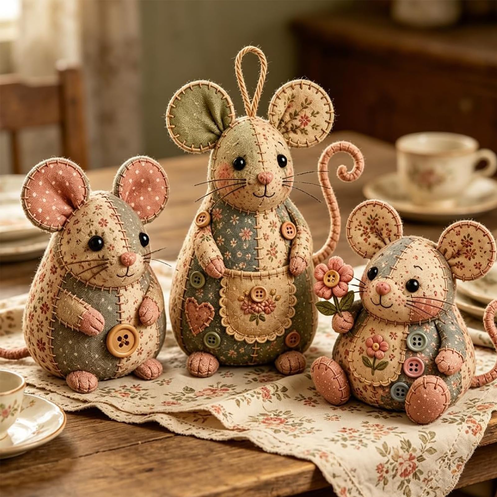 Patchwork-Maus-DIY-Set, handgefertigtes Patchwork-Maus-Nähset, niedliche 3D-Filzmäuse-Patchworks-Tier-Kits, komplettes Stofftierprojekt aus Filz,mit vorgeschnittenen Teilen,Füllung Knöpfen (#all)