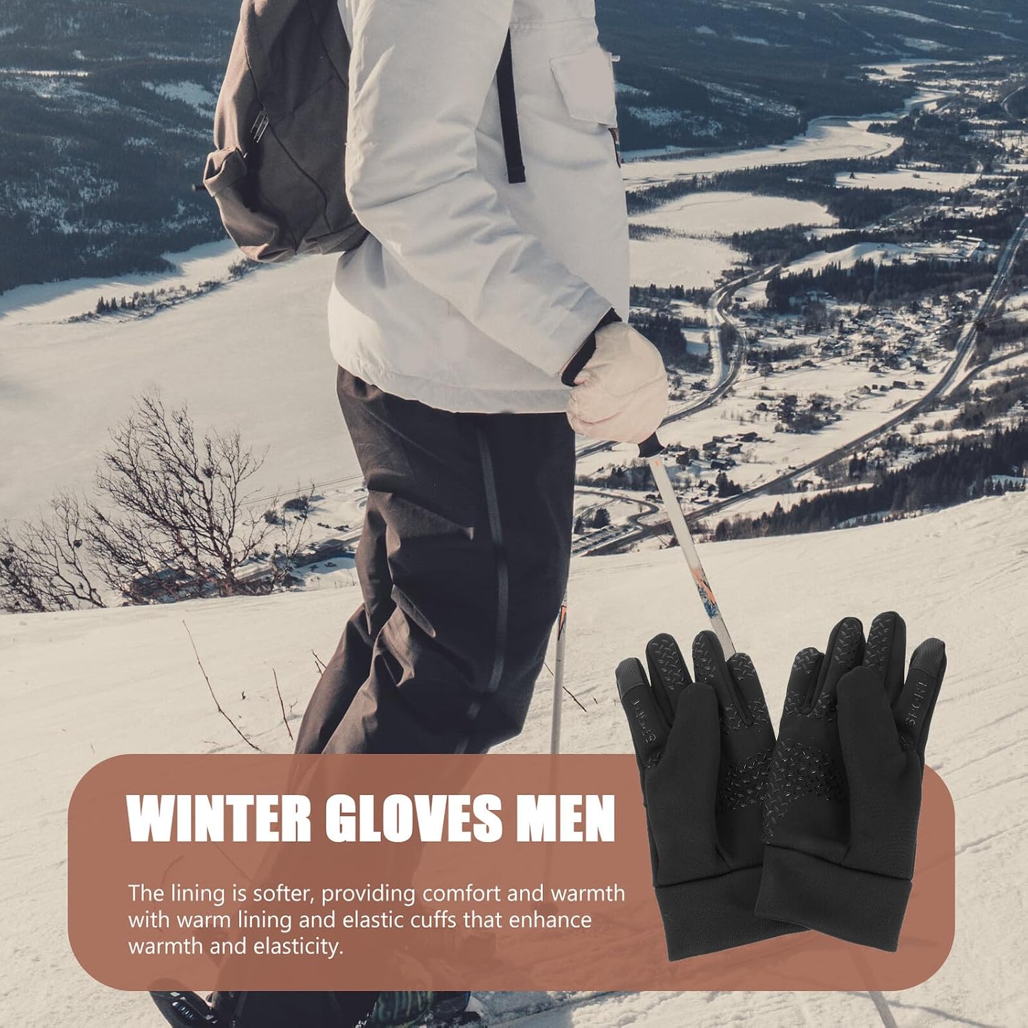 Ciieeo Men’s Winter Touchscreen Gloves Waterproof Windproof Thermal Cycling Gloves with Non-Slip Grip Black XL Outdoor Riding for Cold Weather