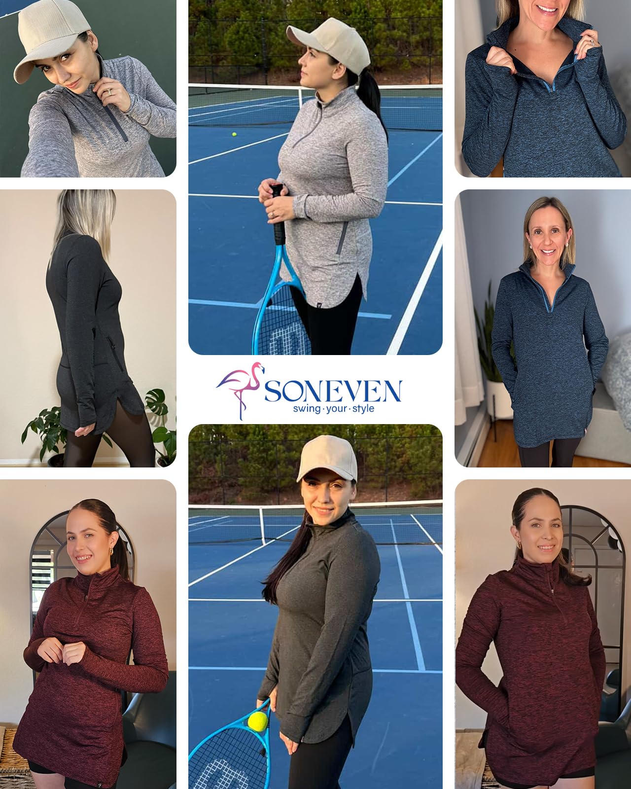 Soneven Fleecepullover Damen Sport Thermo Sweatshirt Winter Laufshirt Langarm Funktionsshirt 1/4 Zip mit Daumenloch Taschen Fleece Sportshirt Lang Outdoor Wandern