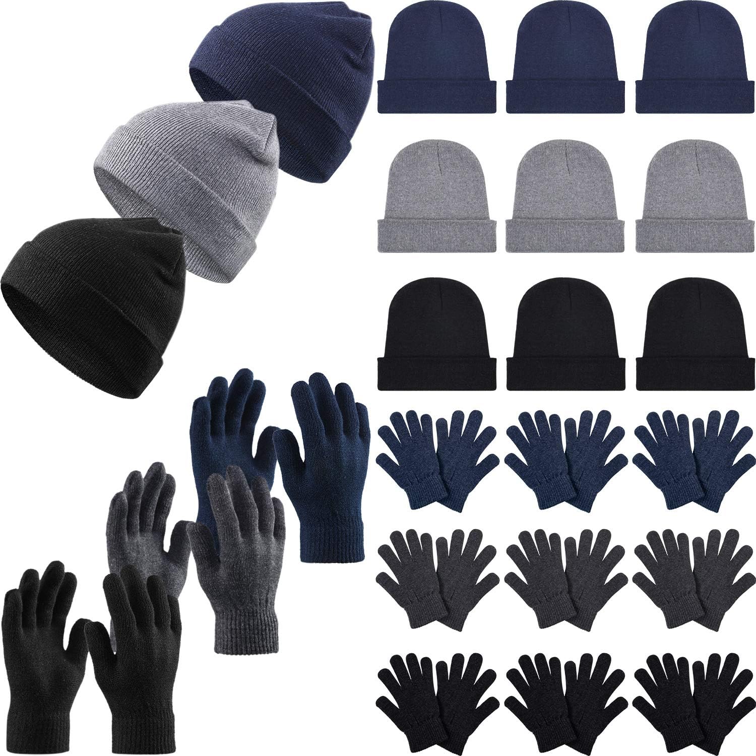 SATINIOR 24 Pcs Winter Beanie Hats Touchscreen Gloves Bulk for Warm Men Women Knit Skull Fleece Cap Set Adult