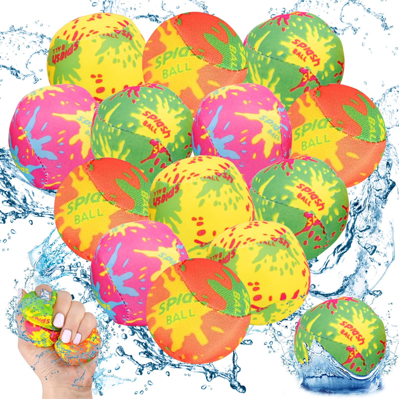 12 PCS Bolas de Felpa de Agua para Exteriores, Juego Bolas Agua, Pelotas De Agua Reutilizables, Bolas Reutilizables, para Niños y Adultos, Pelotas De Agua Pequeñas, para Playa/Fiesta Juego de Agua