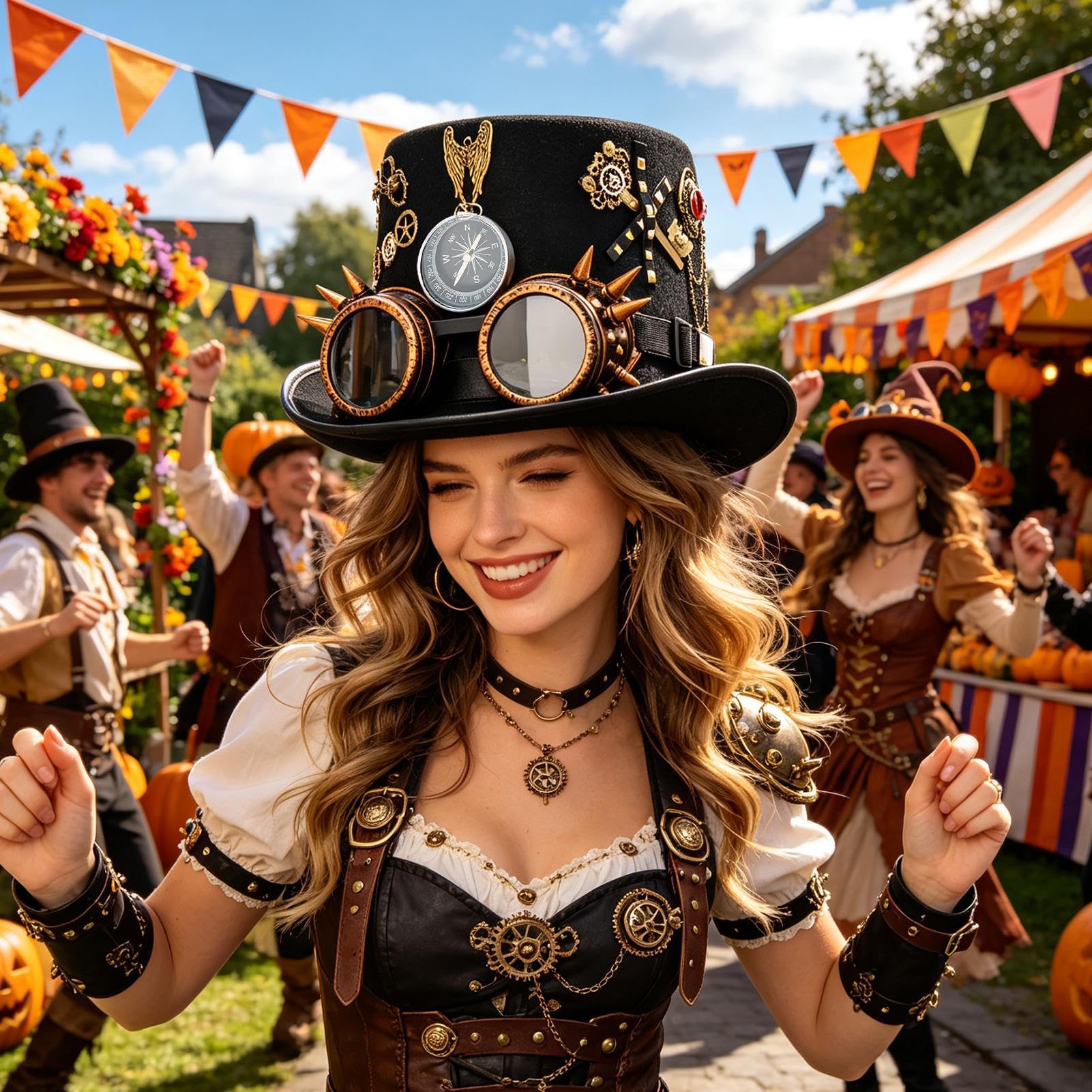 Sombrero Steampunk Tocado Gótico Portátil De Fieltro Unisex Con Gafas