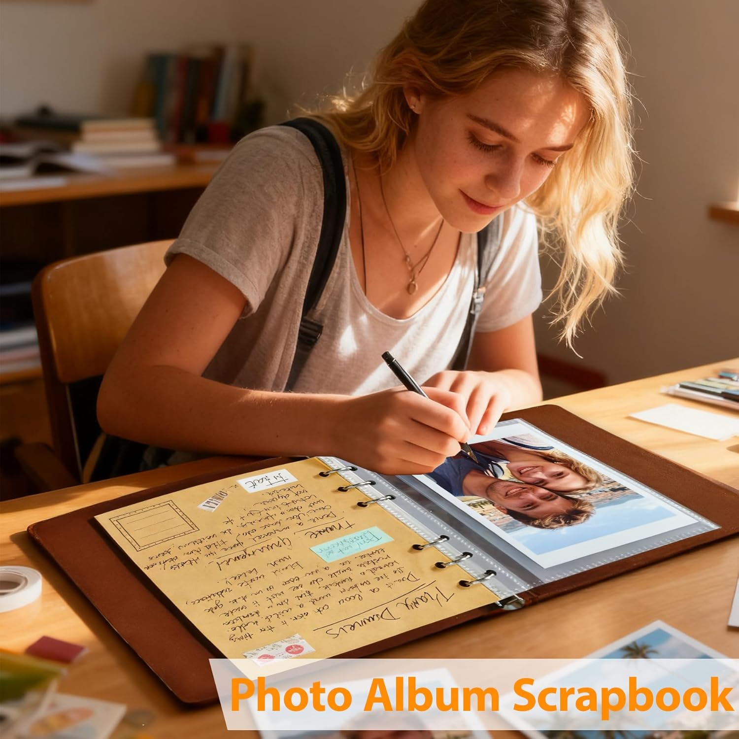 Photo Album 4x6, Leather Scrapbook Album with 50 Photos and 20 Writing Paper, DIY 6 Ring Binder Photo Album for Wedding Kids Birthday Family Travel (Brown) - Image 2