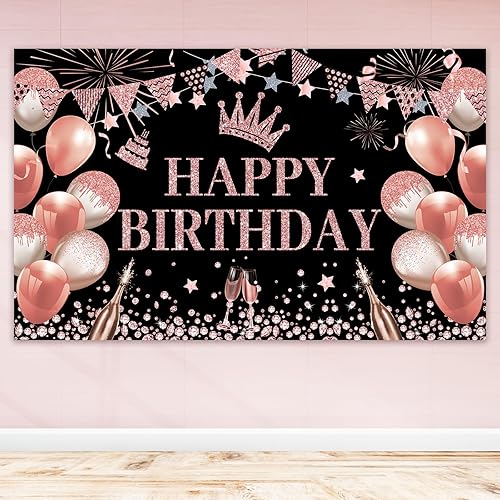 DecorWoo Fondo de feliz cumpleaños, decoración de fondo de cumpleaños de oro rosa para mujer, 5.9 x 3.6 pies, fabulosa pancarta de cumpleaños,