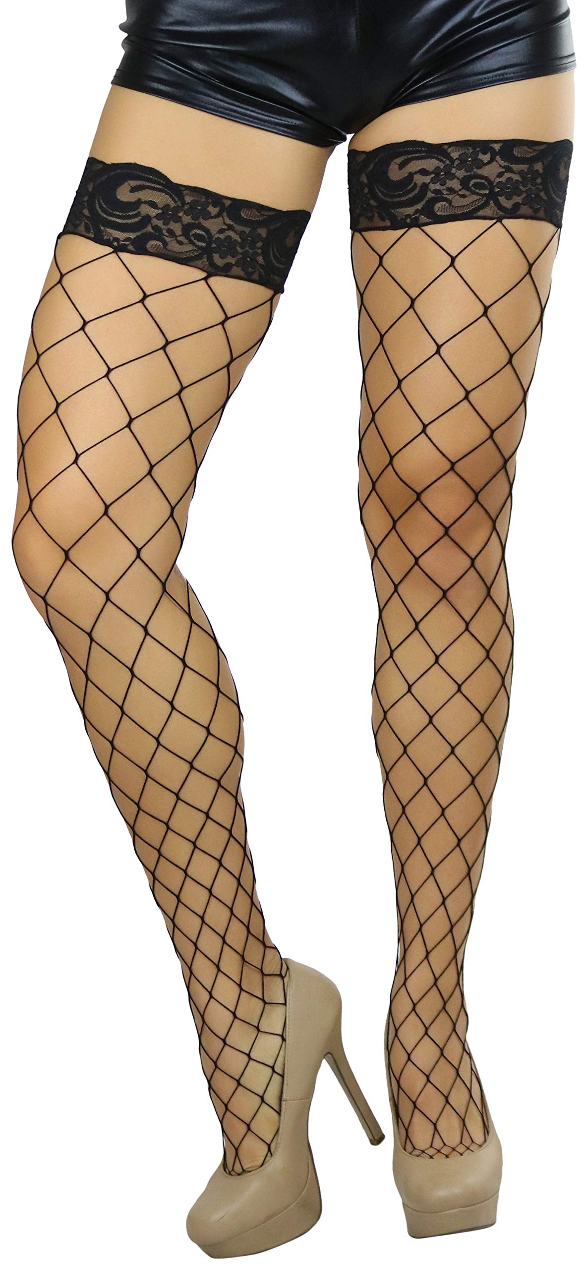 ToBeInStyle Women’s Vibrant Large Net Fishnet Thigh High Elastic Nylon Novelty Stockings