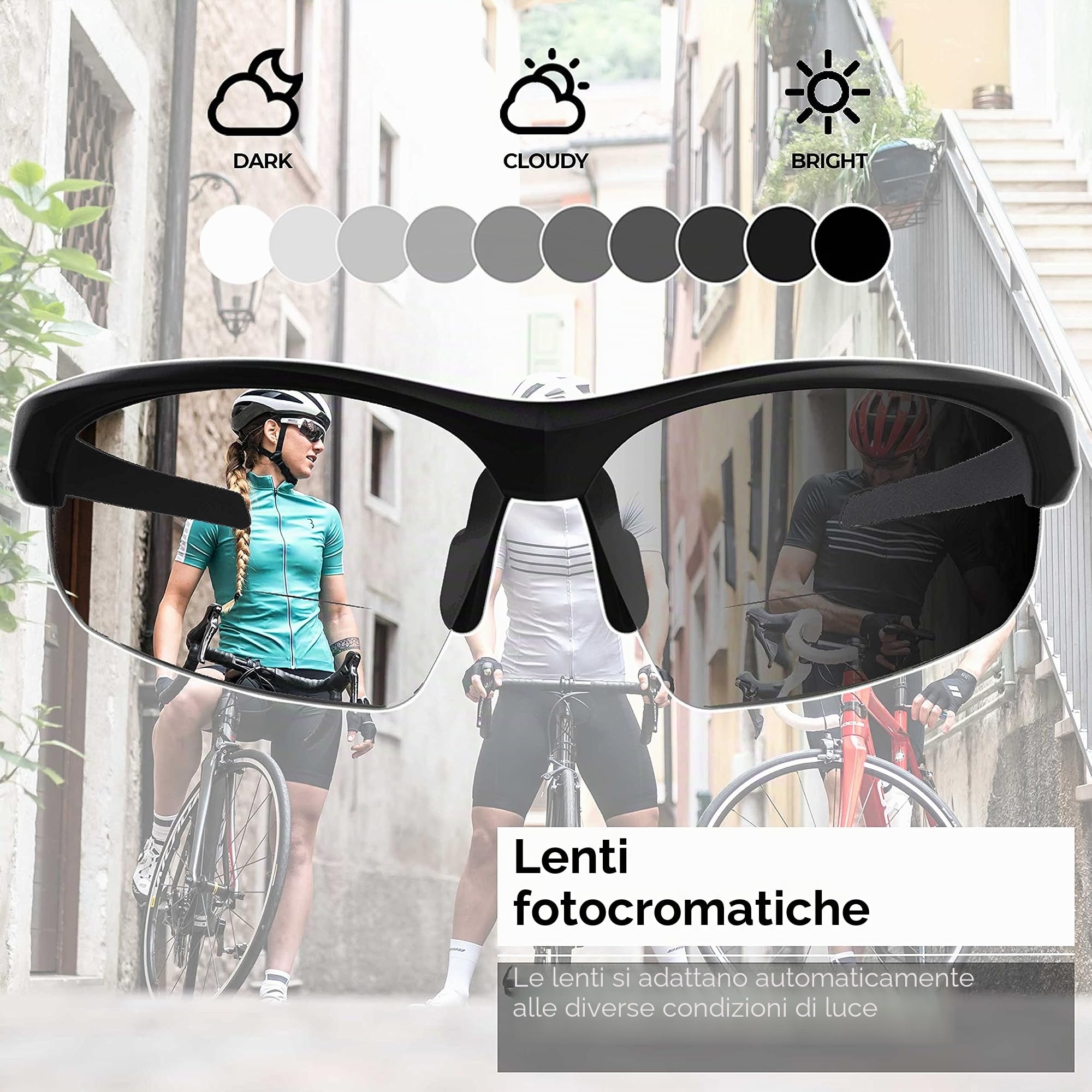 BBB Cycling - Occhiali da bici Impress Reader - Lenti fotocromatiche con finestra di lettura - Ponte nasale regolabile - Accessori bici - Leggero - Nero lucido - BSG-59PH