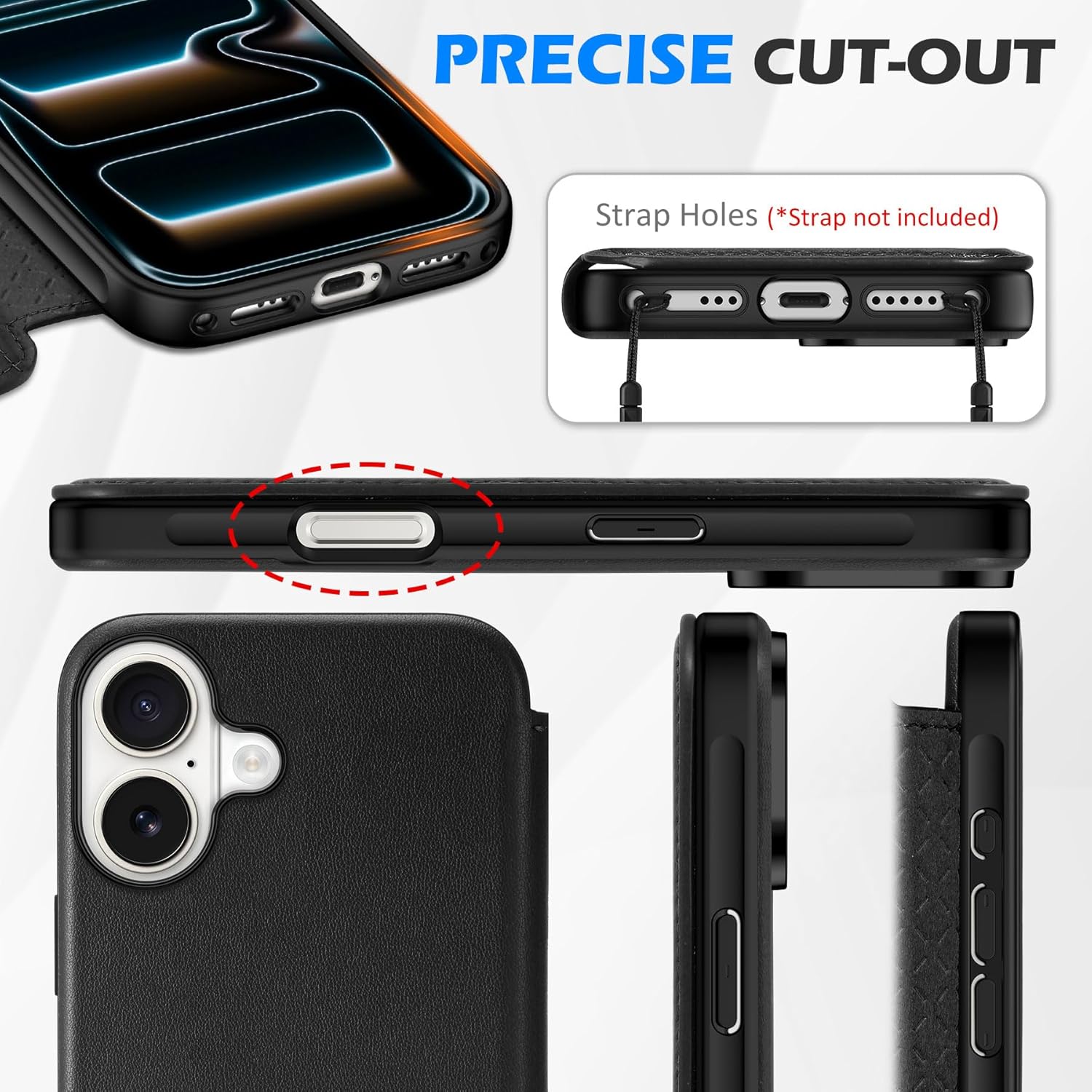 SHIELDON Slim Wallet Case for iPhone 17 6.3-inch 5G 2025 | Genuine Leather | Wireless Charging | Flip Magnetic Closure | RFID Blocking Credit Card Holder | Full Protective Cover | Black