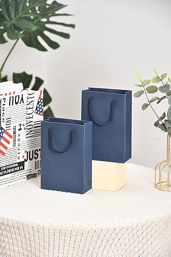 Miniatura 9 de driew Paquete de 50 bolsas de regalo color azul marino, bolsas de regalo de papel azul marino con asa de algodón, 5 x 2 x 7.5 pulgadas, bolsas de