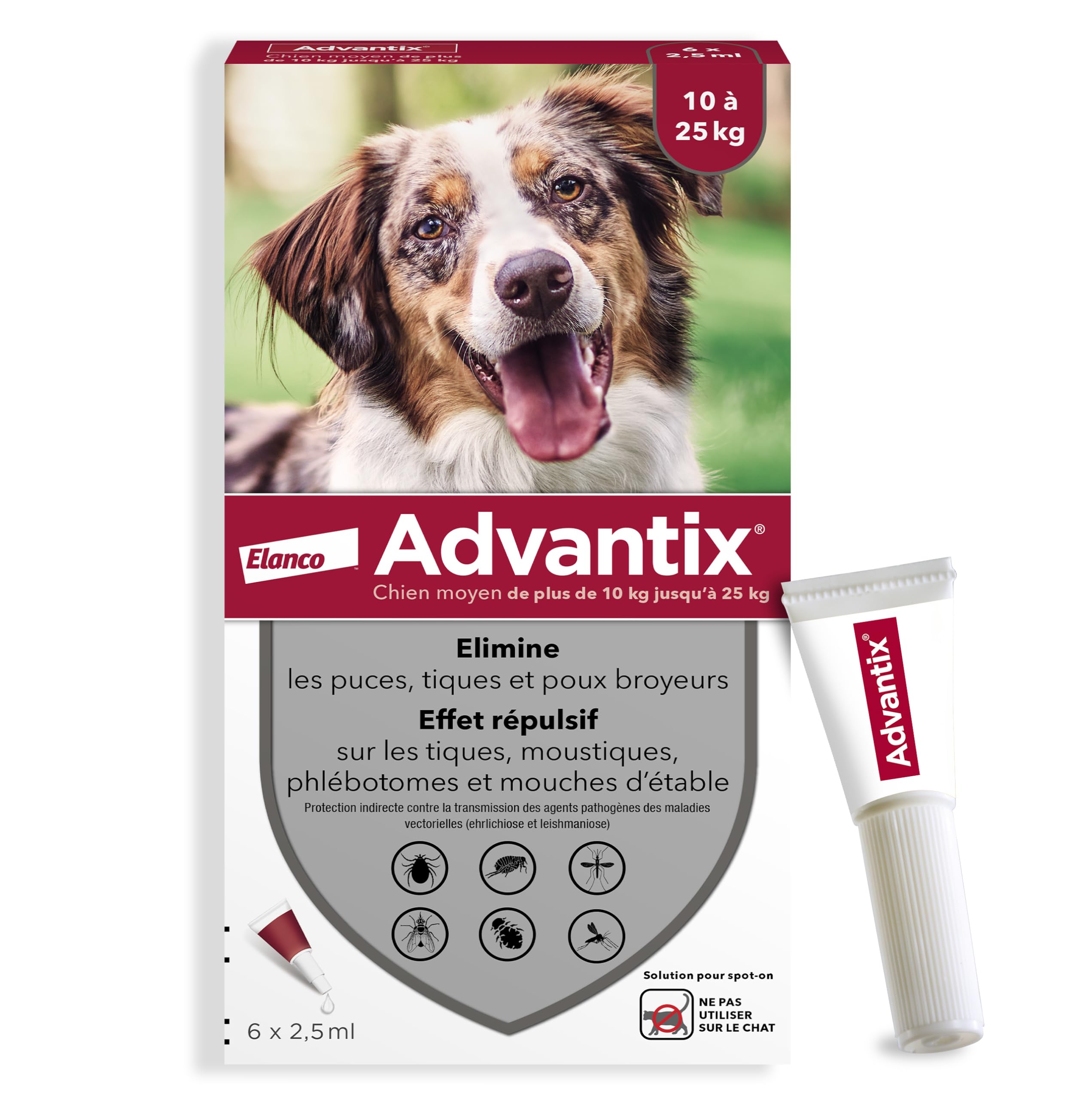 ADVANTIX Medium Dog – Flea and Anti-Tick – 10-25 kg – 6 Pipettes