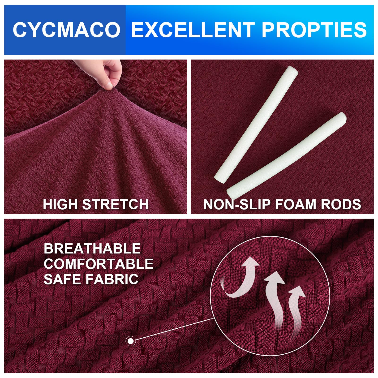 CYCMACO Copridivano 3 Posti Con Braccioli, Copridivani Elasticizzato Antiscivolo, Universale Moderno Copri Divano Antigraffio, Sofa Cover Antimacchia, Lavabile In Lavatrice, Borgogna