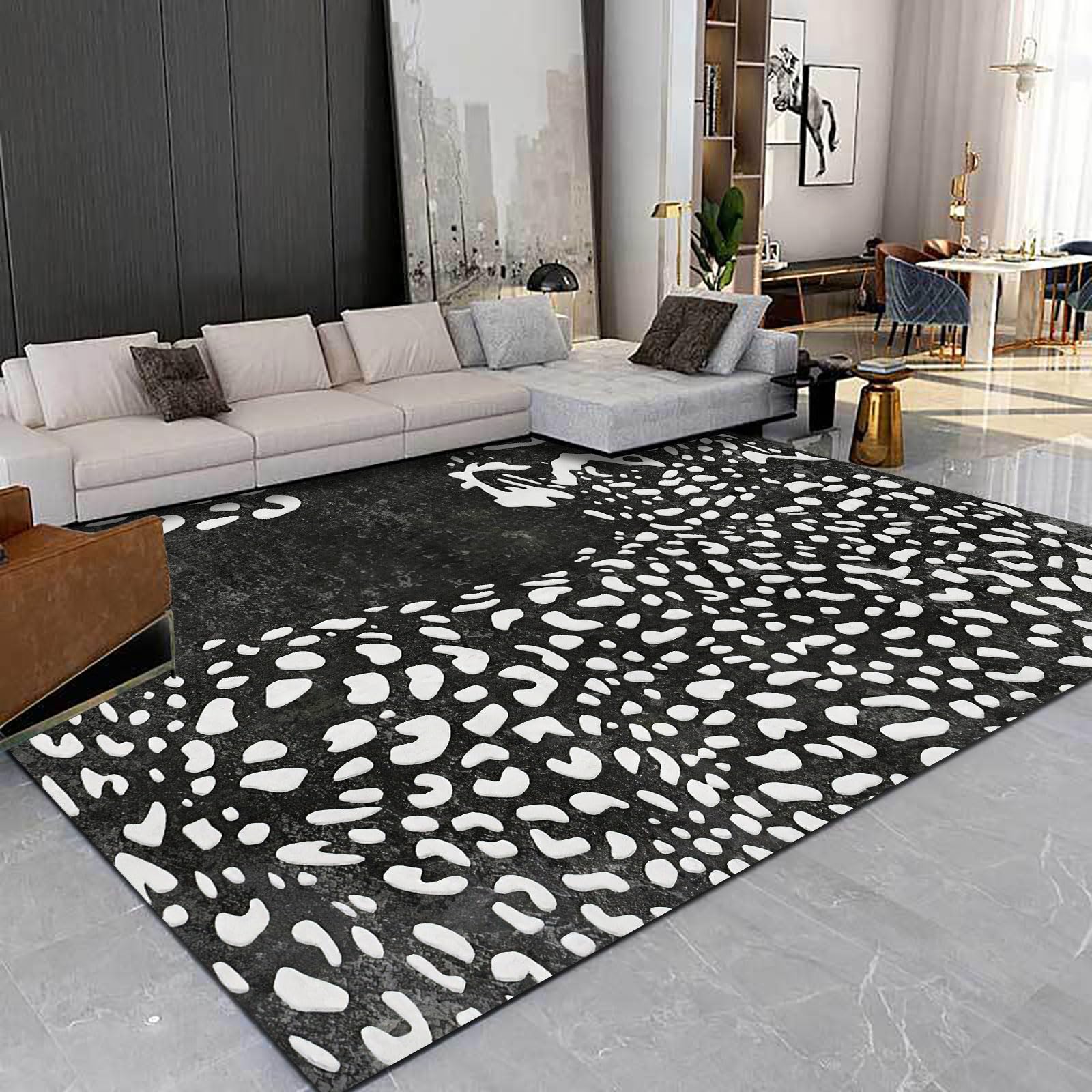 Tapis de salon doux 180x250cm pour éviter les glissades avec style abstract black