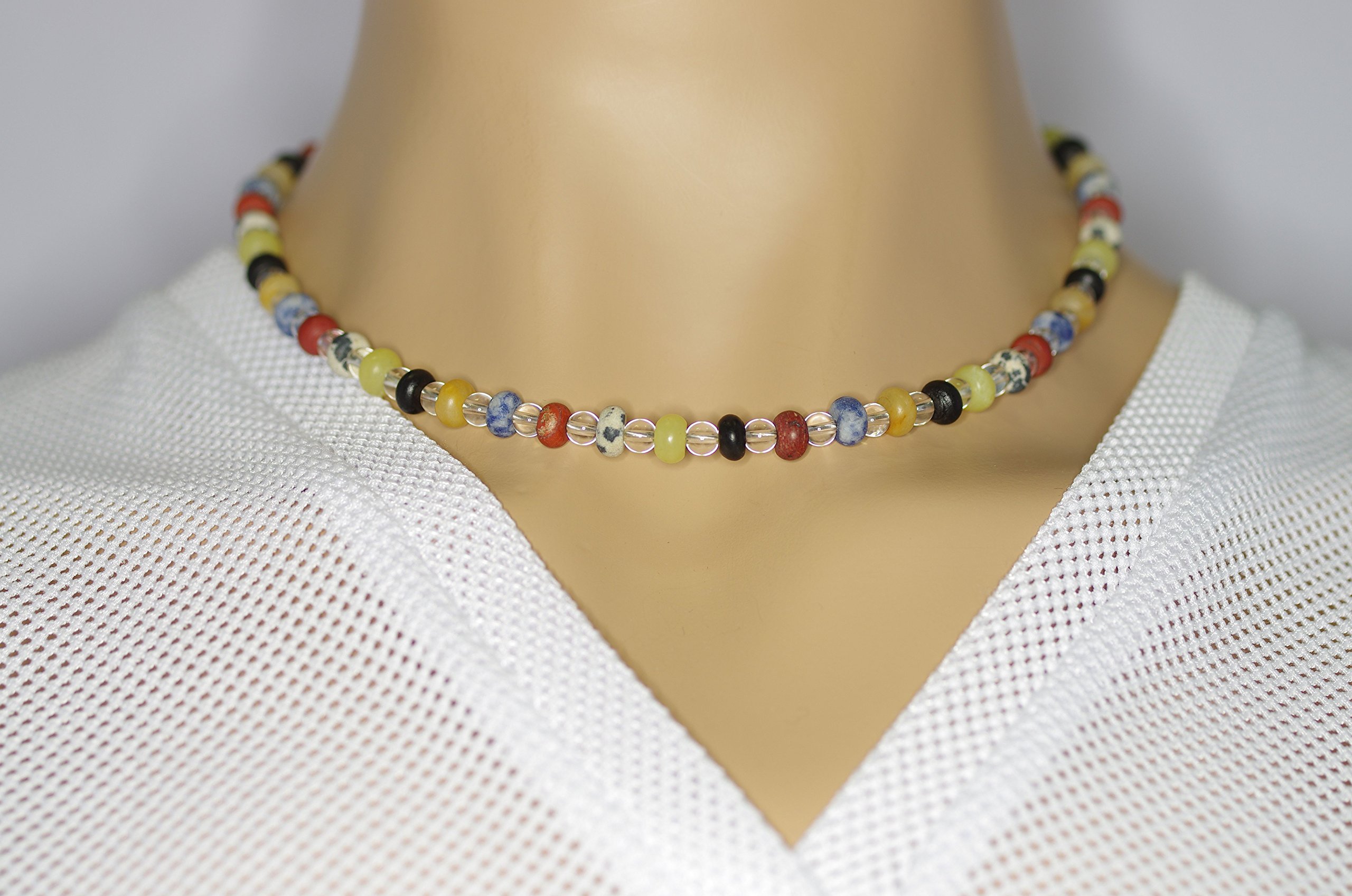 Bergkristall Halskette mit bunten Edelstein Linsen Verschluss 925er Sterling-Silber