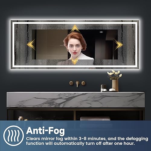 Miniatura 5 de Espejo de baño LED de 84 x 32 pulgadas, espejo de tocador iluminado para pared con luz frontal y retroiluminada, antivaho, a prueba de roturas, 3