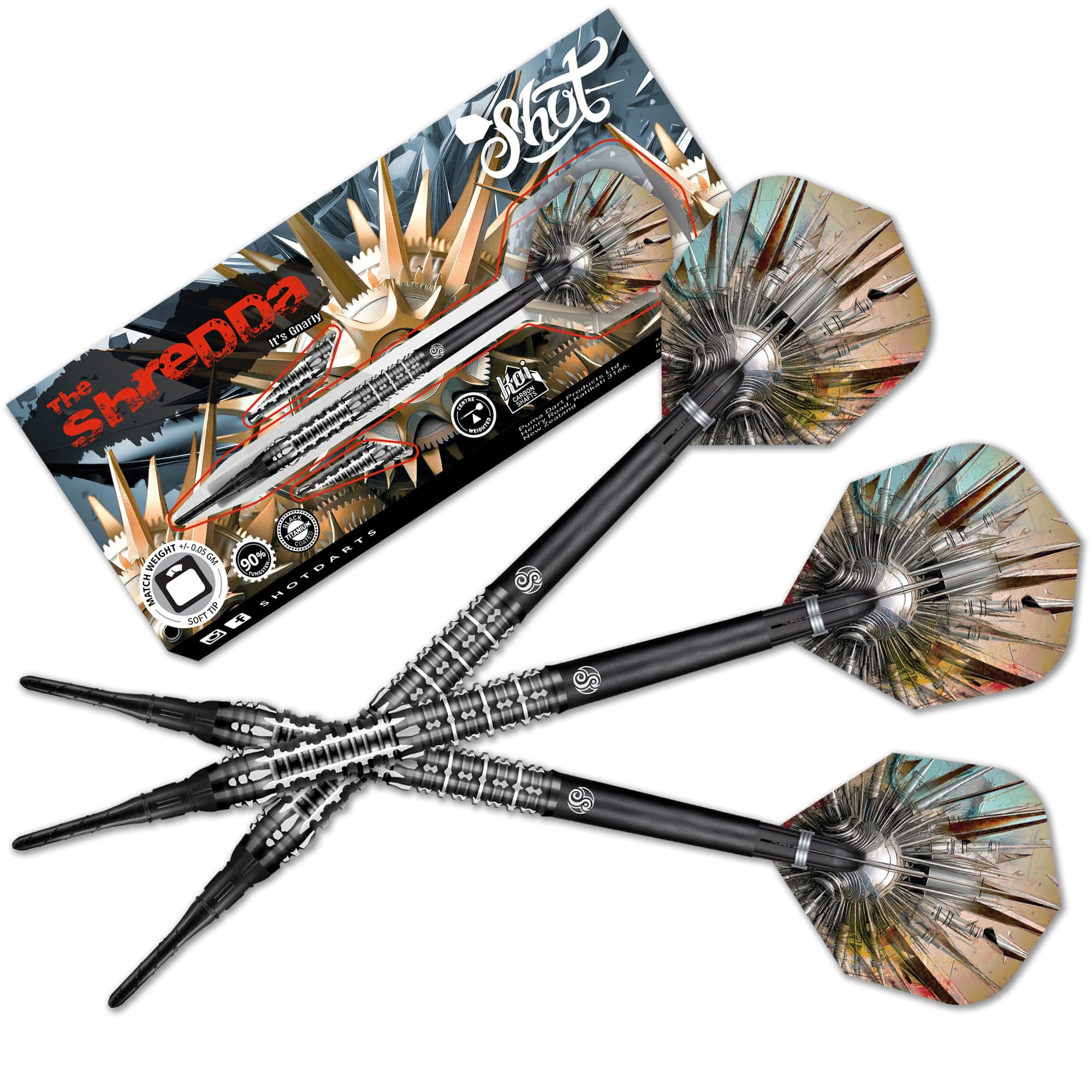 Shot! - Gnarly Shredda 90% Tungsten Soft Tip Darts Set Center Weighted for Electronic Dartboard 20gm, Professional Soft Tip Darts Set for Electronic
