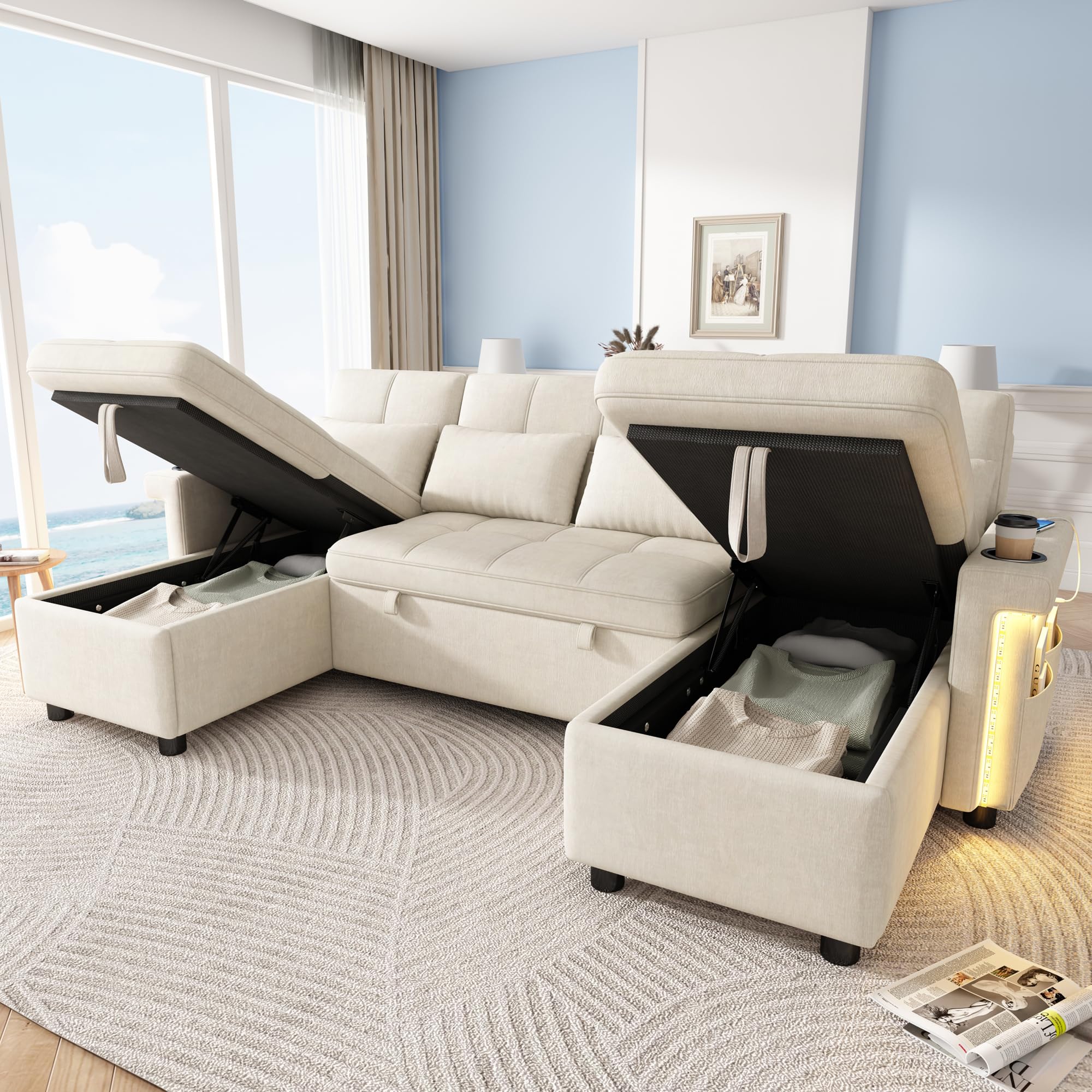 Divano ad angolo a forma di U, divano letto, 2 chaise longue