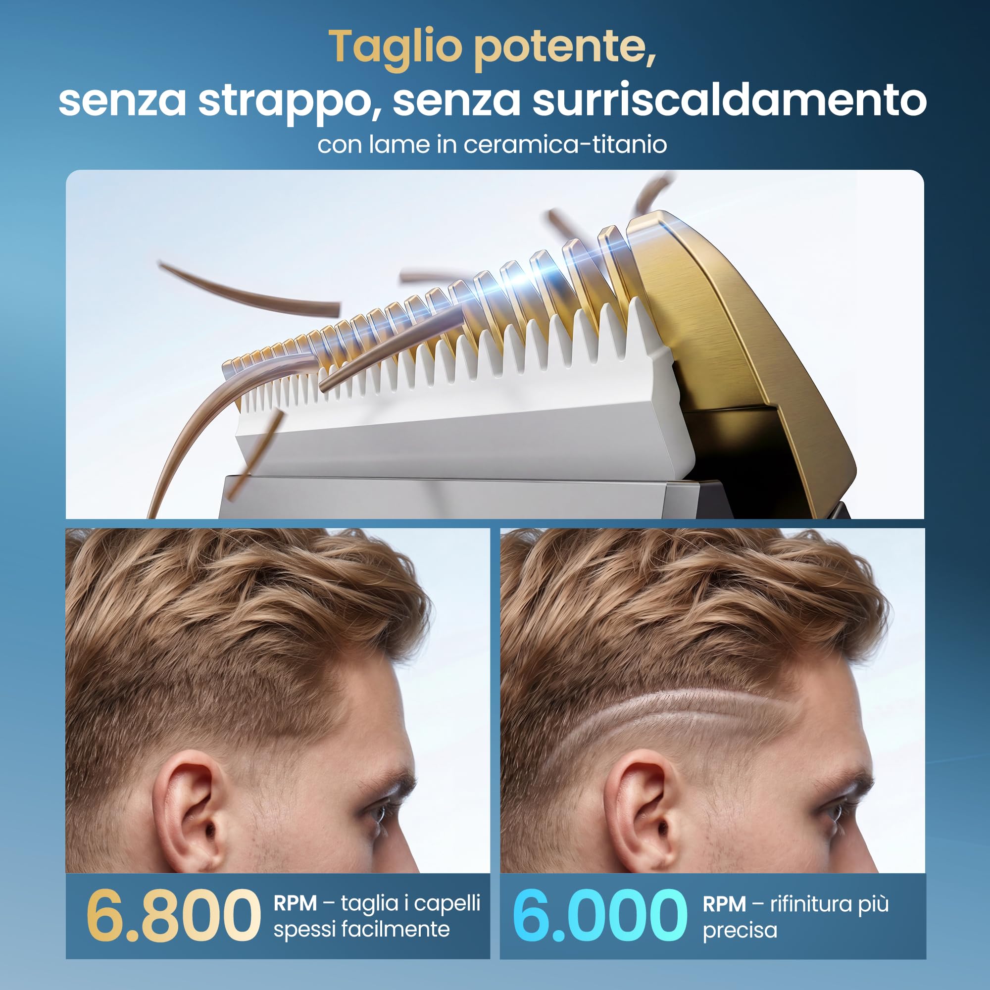 Jack&Rose Tagliacapelli & Barba Uomo 3-in-1, Senza Filo Lama Ceramica